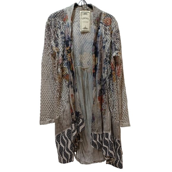Vintage Concept Cardigan Tunic Mesh Floral Snakeskin Womens S Boho Artsy Layer - Picture 1 of 8